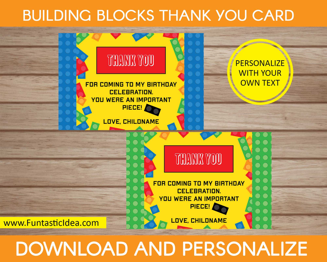 Building Blocks Party Thank You Card