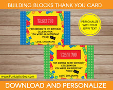 Load image into Gallery viewer, Building Blocks Party Thank You Cards