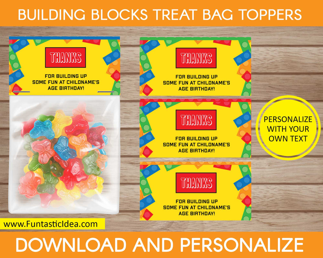 Building Blocks Party Treat Bag Toppers