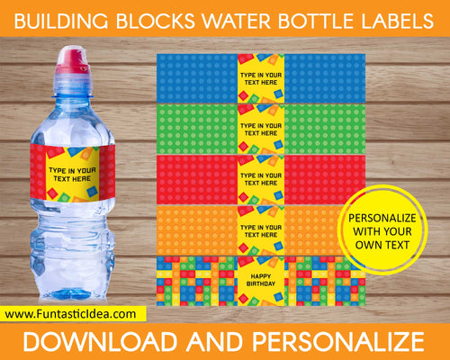 Building Blocks Party Water Bottle Labels