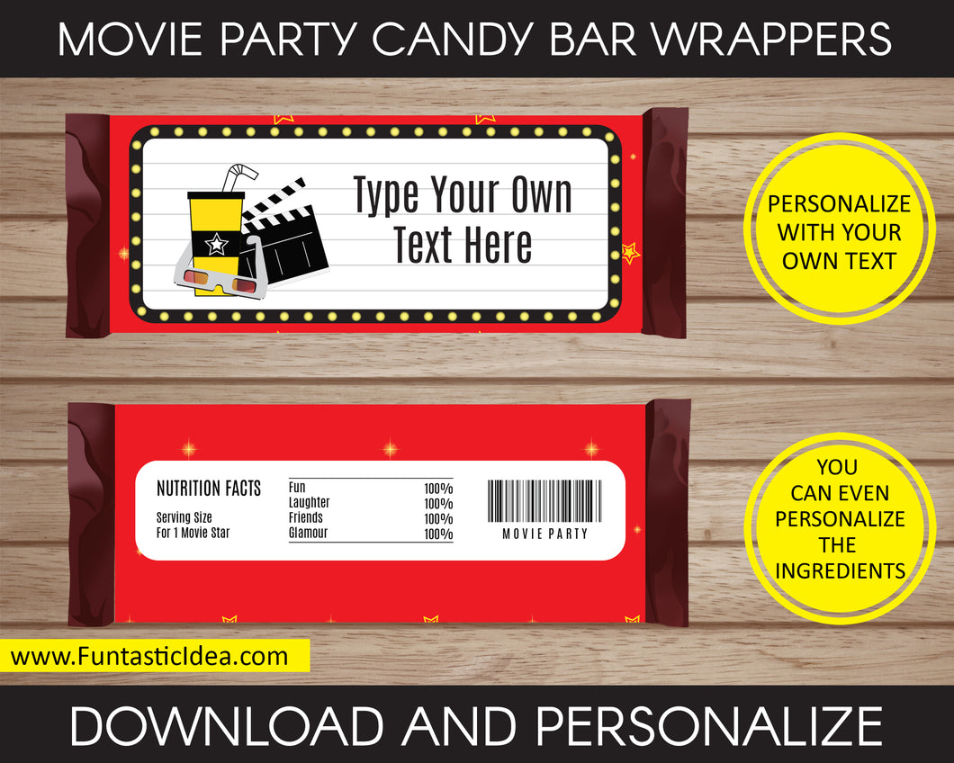 Movie Party Candy Bar Wrappers