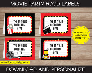 Movie Party Food Labels