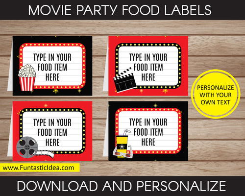 Movie Party Food Labels