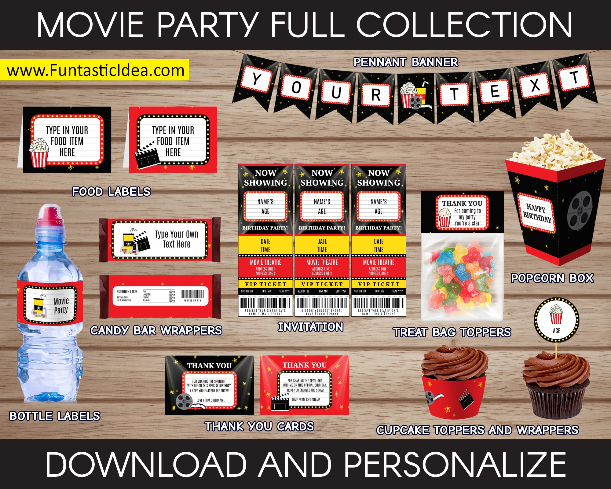 Buy Movie Night Cupcake Toppers, Movie Night Party, Movie Party