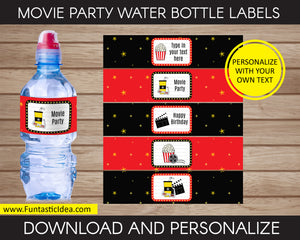 Movie Party Water Bottle Labels