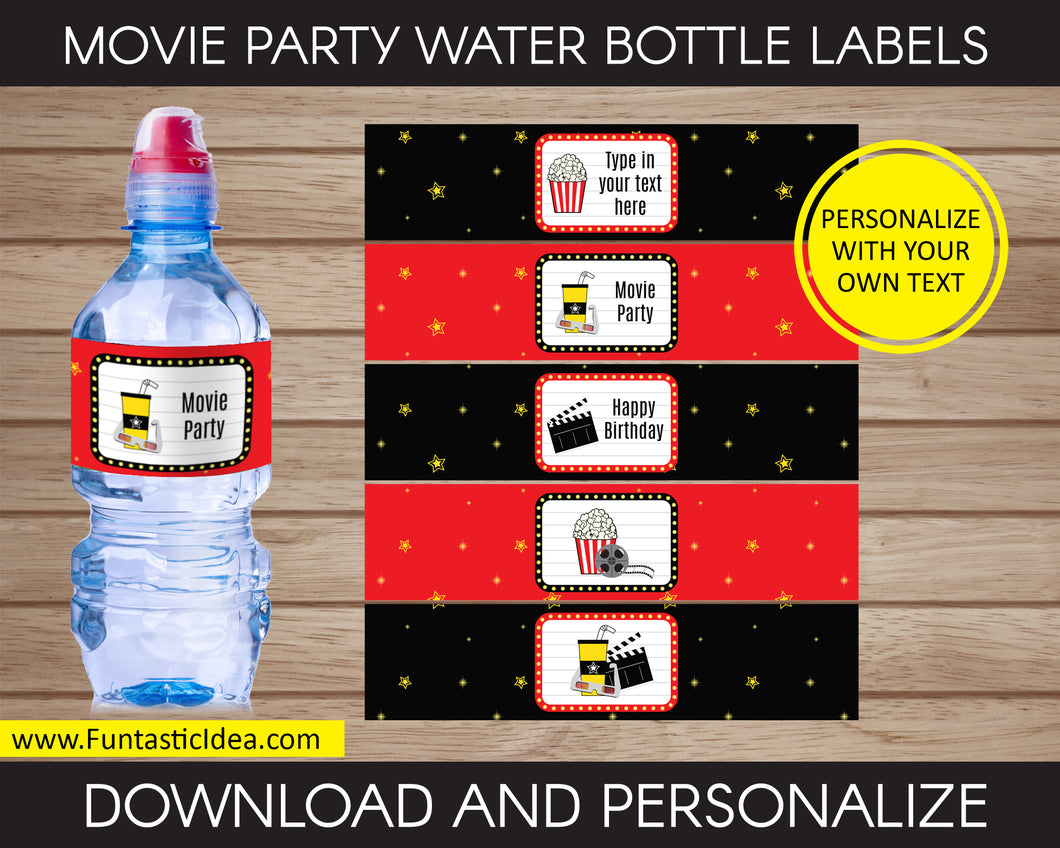 Movie Party Water Bottle Labels