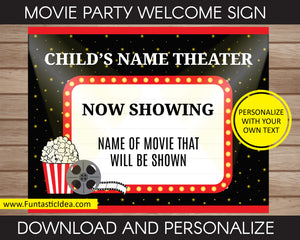 Movie Party Welcome Sign or Game Sign