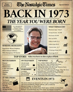 50th Birthday Poster | Back in 1973 | Newspaper Poster Gift