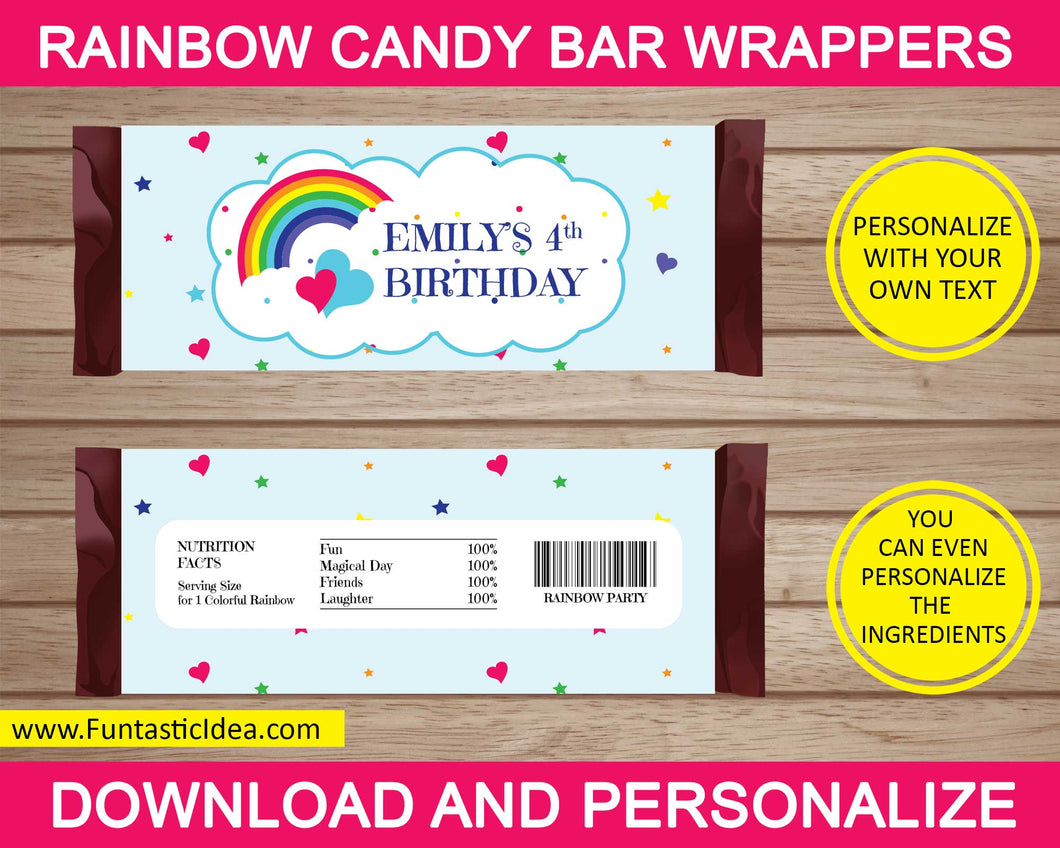 Rainbow Party Candy Bar Wrappers