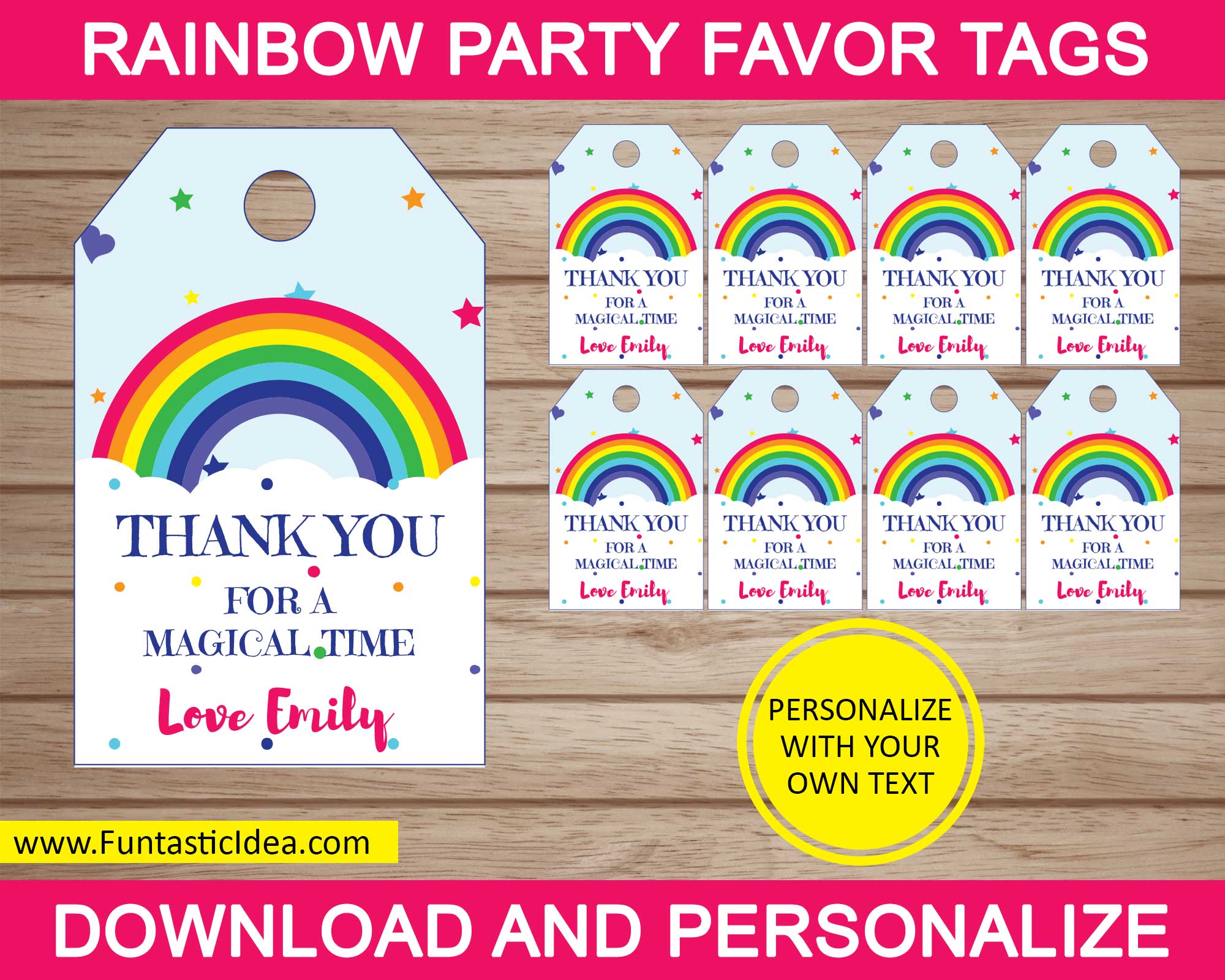 Rainbow Party Favor Tags | Uniquely Designed & Easily Personalized – Funtastic Idea for Free Printable Rainbow Thank You Tags