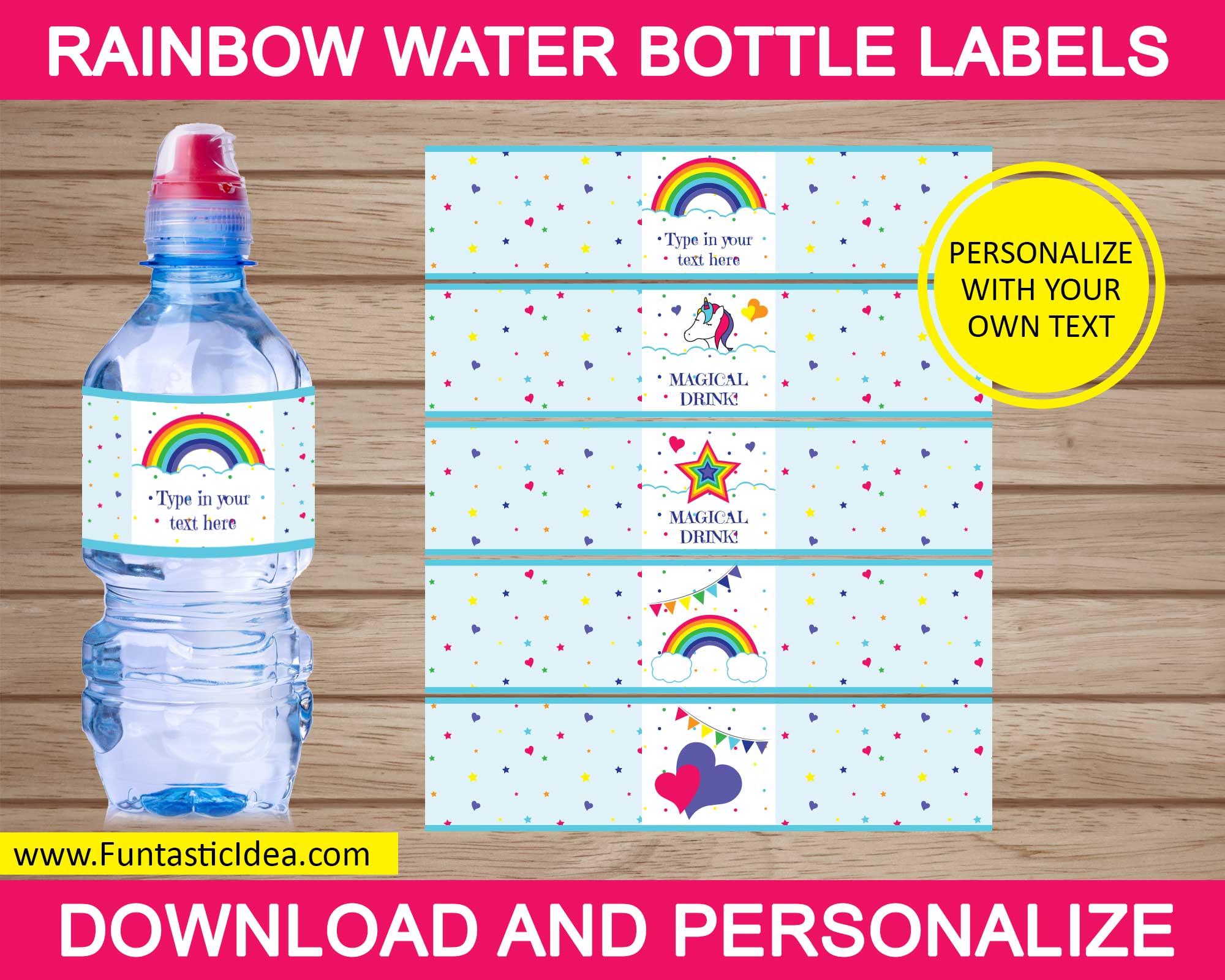 Rainbow Pop It Water Bottle Labels