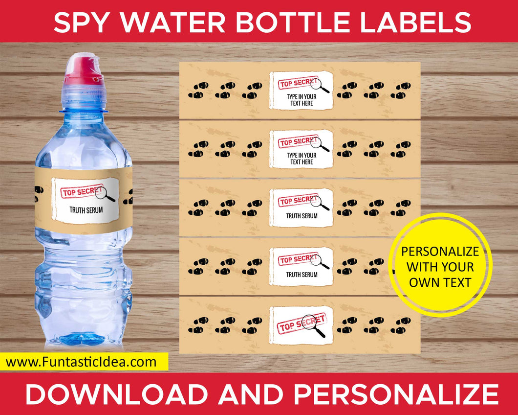 Spy Party Water Bottle Labels