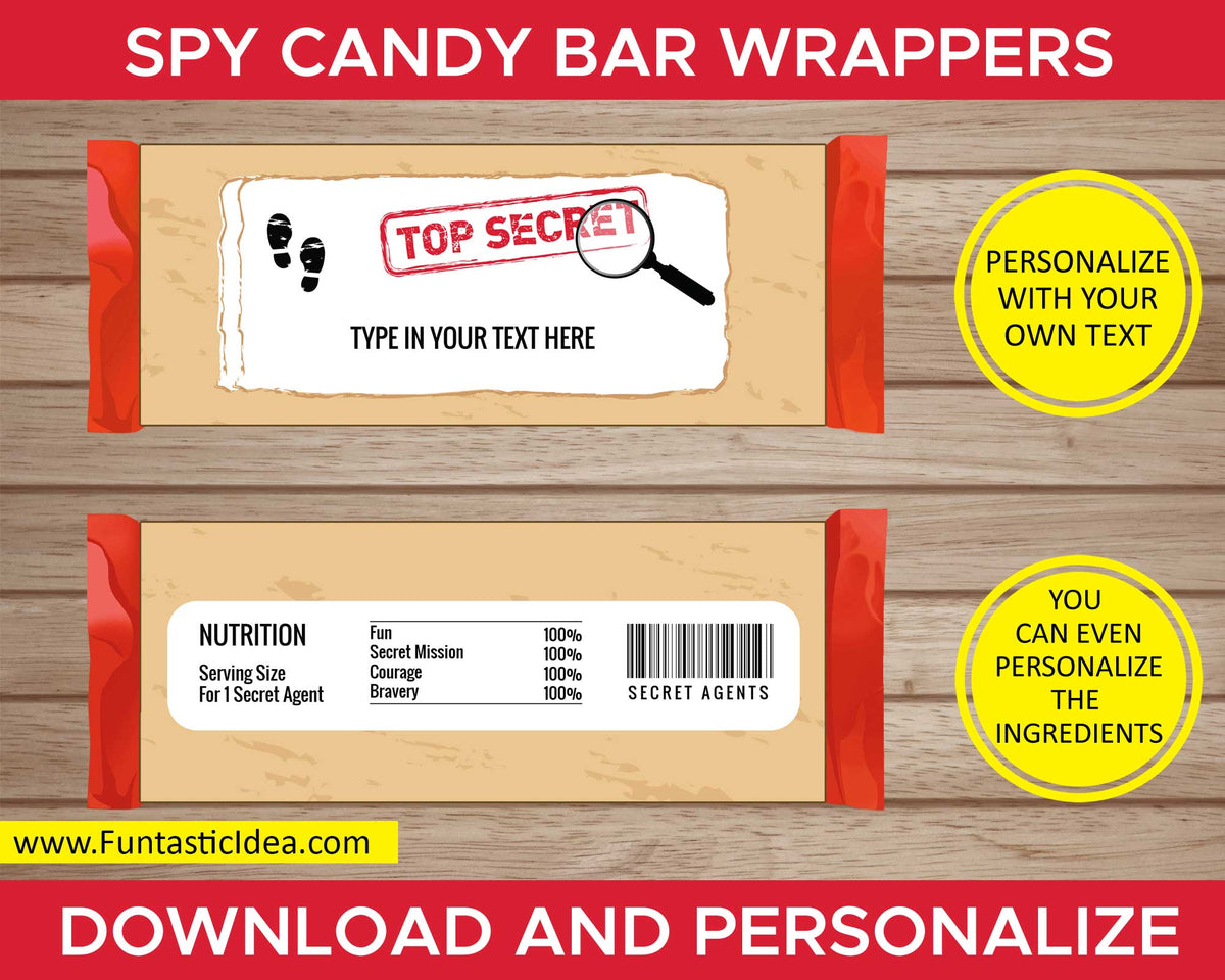 Spy Party Candy Bar Wrapper | Uniquely Designed & Easily Personalized ...