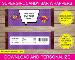 Supergirl Party Candy Bar Wrappers