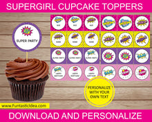 Load image into Gallery viewer, Supergirl Party Cupcake Toppers