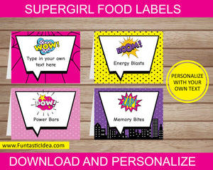 Supergirl Party Food Labels