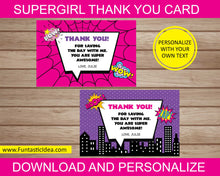 Load image into Gallery viewer, Supergirl Party Thank You Cards