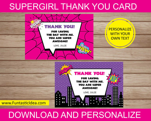 Supergirl Party Thank You Cards