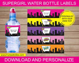 Supergirl Party Water Bottle Labels