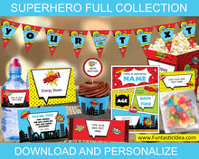 Load image into Gallery viewer, Superhero Party Invitation and Decorations