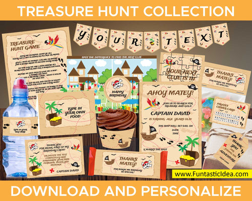 Treasure Hunt Party Invitation and Decorations