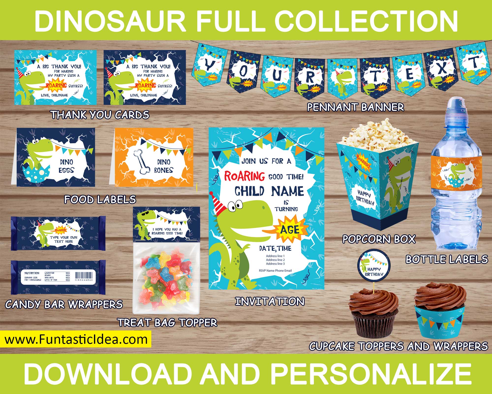 60 Dinosaur Birthday Candy Wrappers - Personalized Favor Labels (Candy NOT Included)
