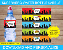 Load image into Gallery viewer, Superhero Party Water Bottle Labels