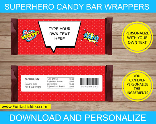 Superhero Party Candy Bar Wrappers