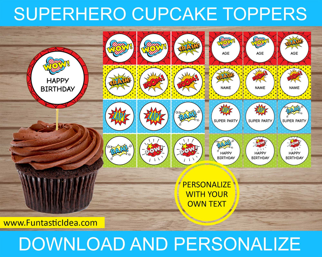 Superhero Party Cupcake Toppers