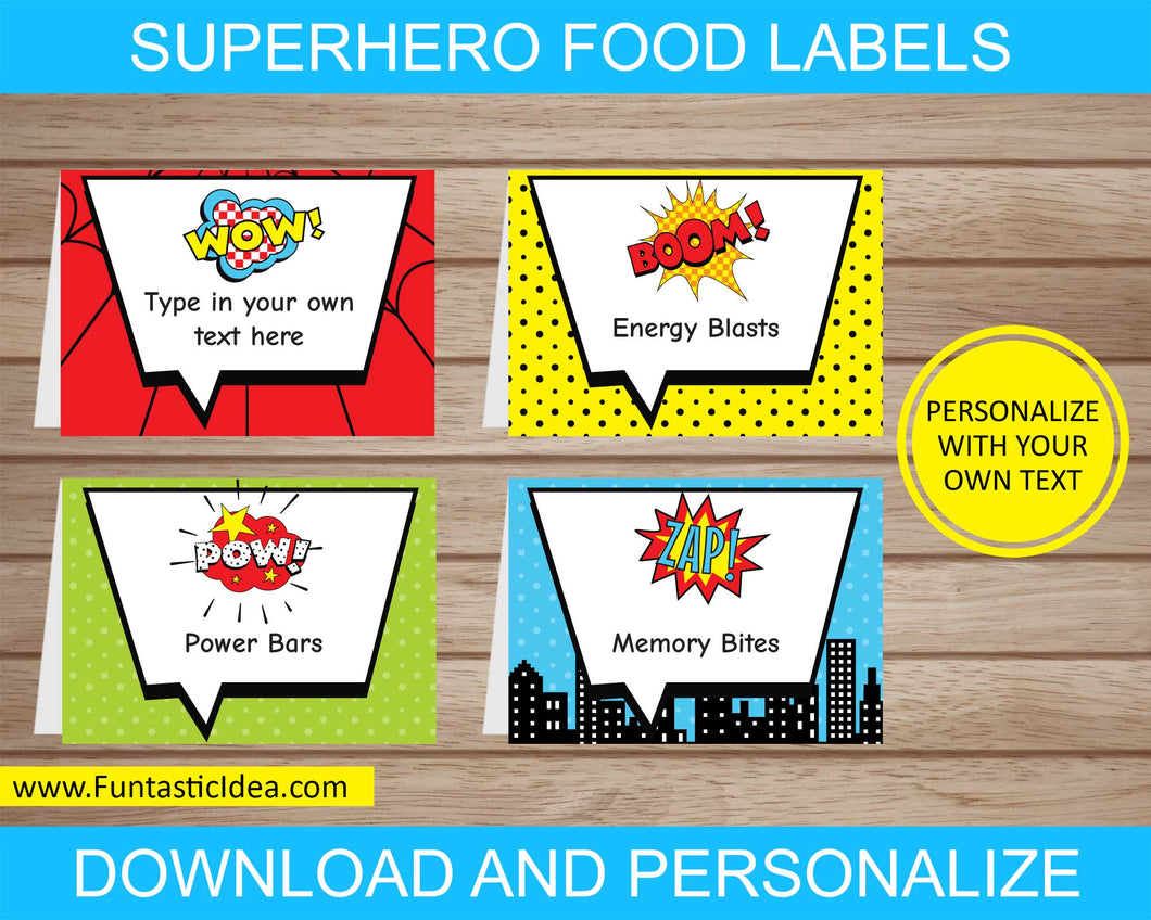 Superhero Party Food Labels
