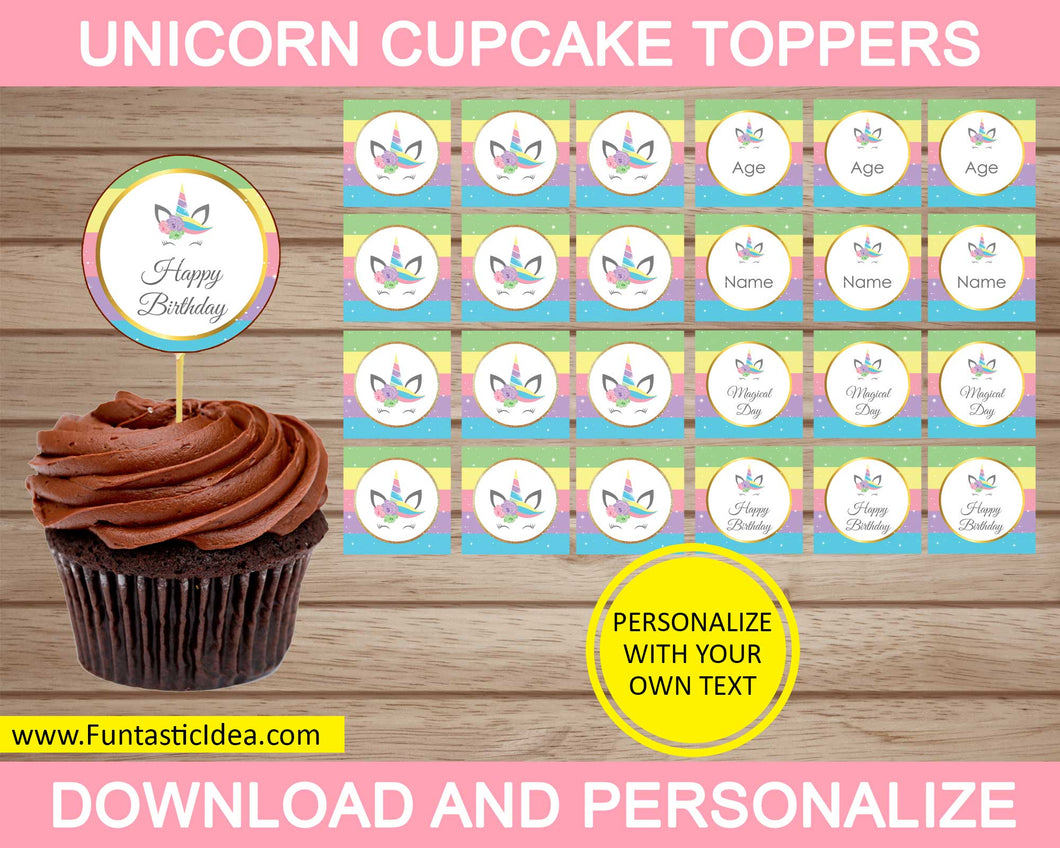 Unicorn Party Cupcake Toppers