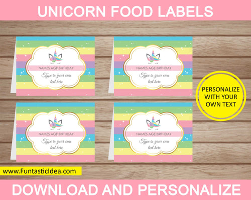 Unicorn Party Food Labels