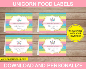 Unicorn Party Food Labels