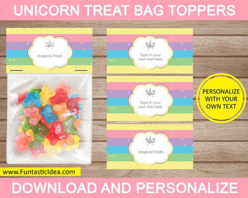 Unicorn Party Treat Bag Toppers